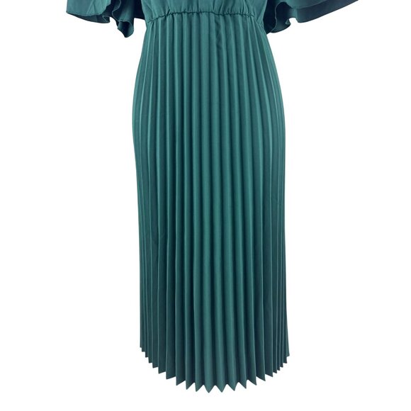 Dark Green Pleated Flutter Sleeve Midi Maxi Dress Size 3XL 22 24 Plus Sz New - Picture 3 of 8